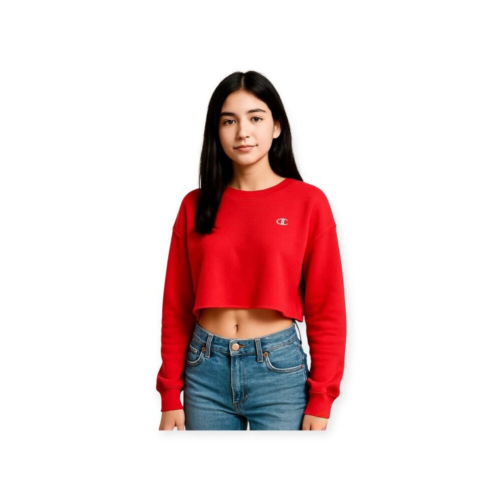 Champion XL Tomato Red Reverse Weave Cropped Sweatshirt Oversized Crewneck - Picture 9 of 9